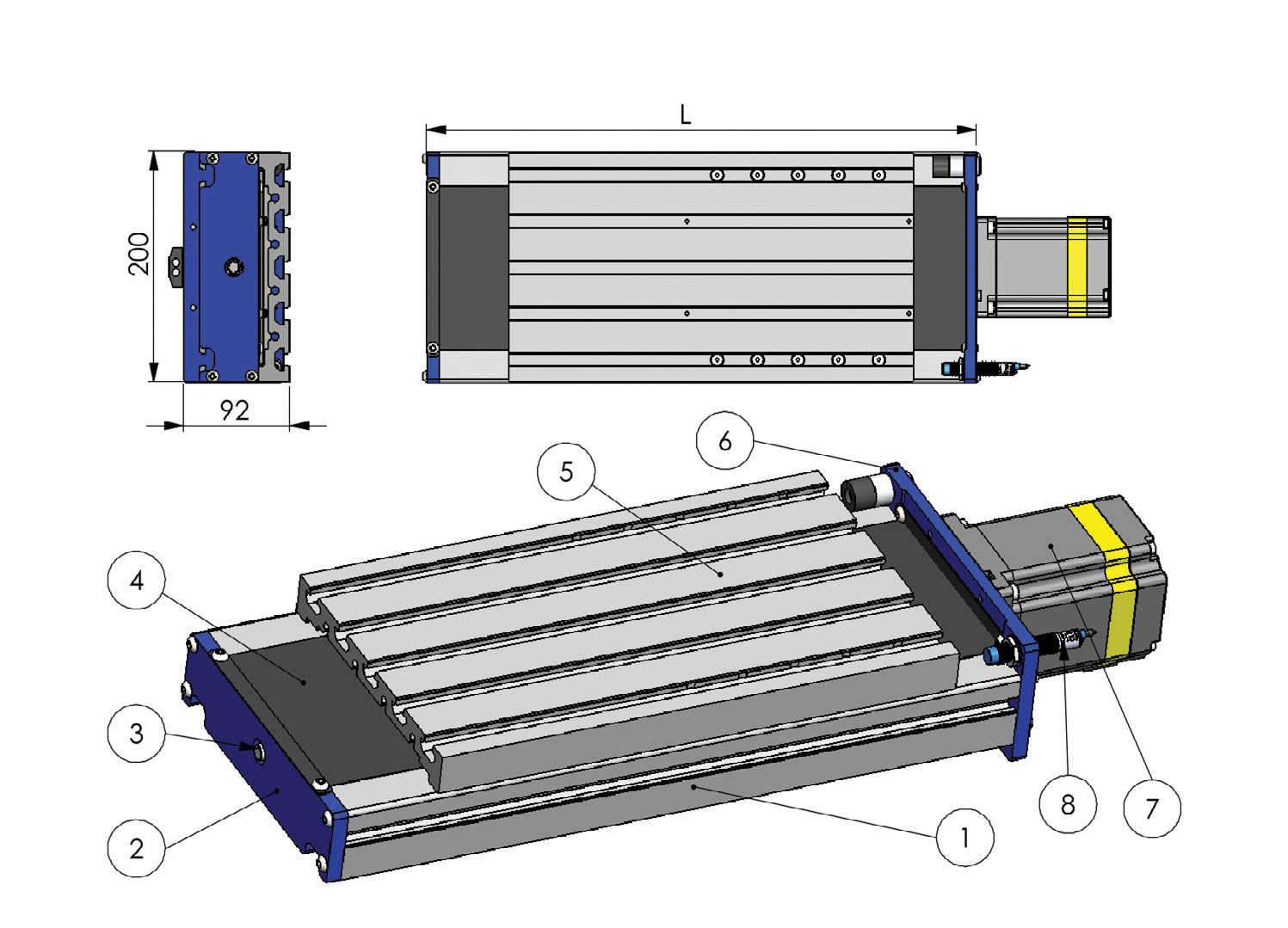 Linear axis with motor